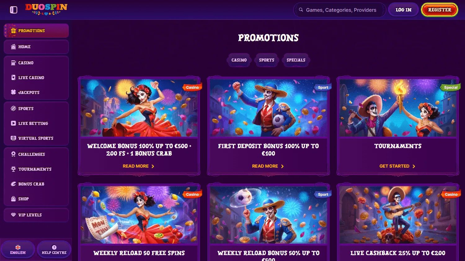 Duospin Casino desktop promotions interface